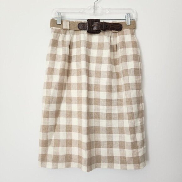 Vtg 70s Plaid Skirt Set Sz 10 Tan Jacket Union Made Linen JH Collectibles ILGWU - Picture 5 of 16